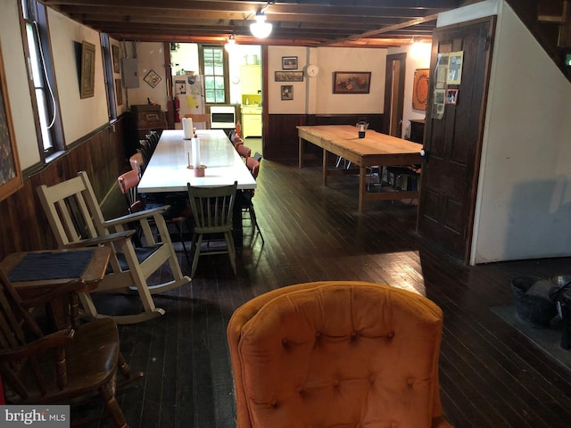 174 Jamison City Rd, Benton, PA 17814 - dining room with dark hardwood / wood-style floors and wood walls