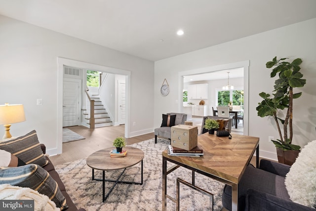 living room featuring light wood-type flooring