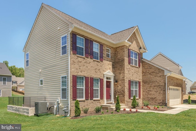 view of front of house with cooling unit and a front yard