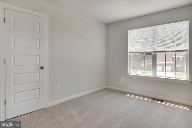 spare room featuring light carpet