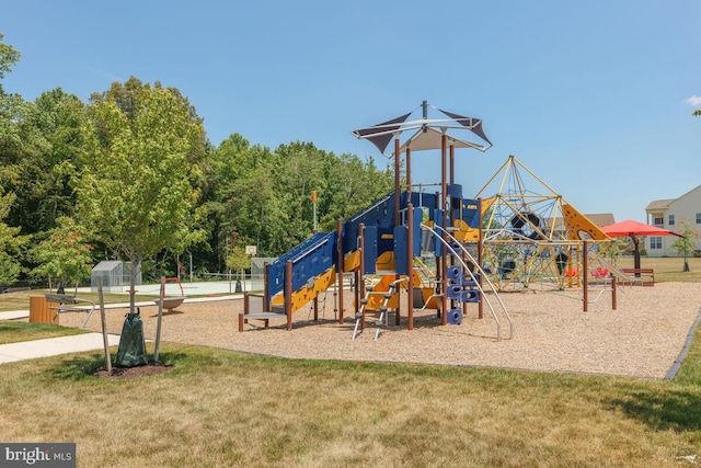 view of playground featuring a lawn