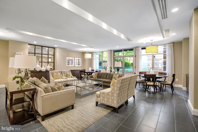 view of tiled living room