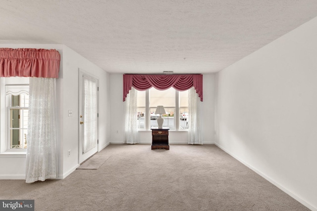 spare room with carpet and a textured ceiling