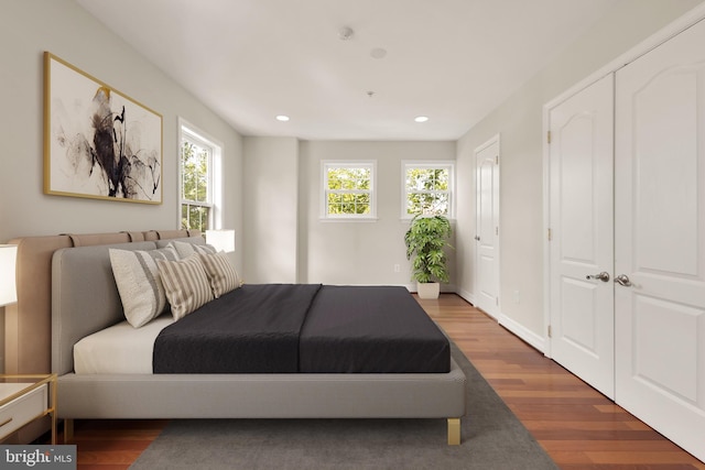 bedroom featuring dark wood-type flooring