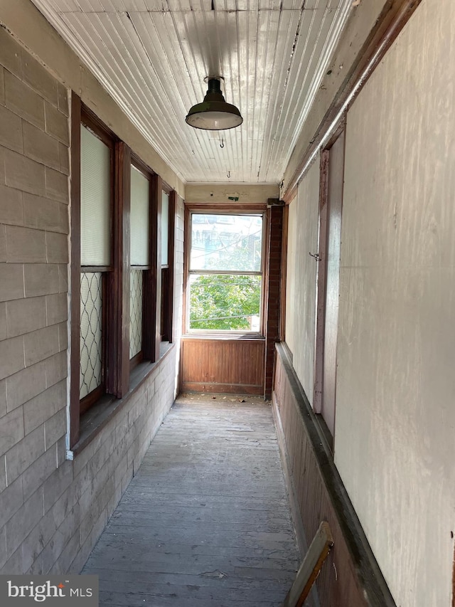 corridor with wooden ceiling