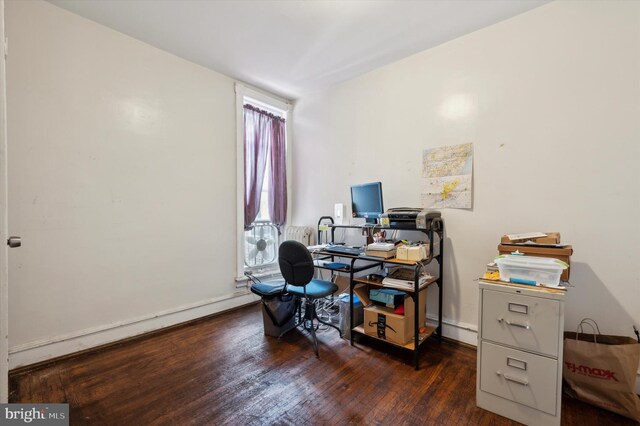 1337 S 54th St, Philadelphia, PA 19143 - office area featuring baseboard heating and wood finished floors