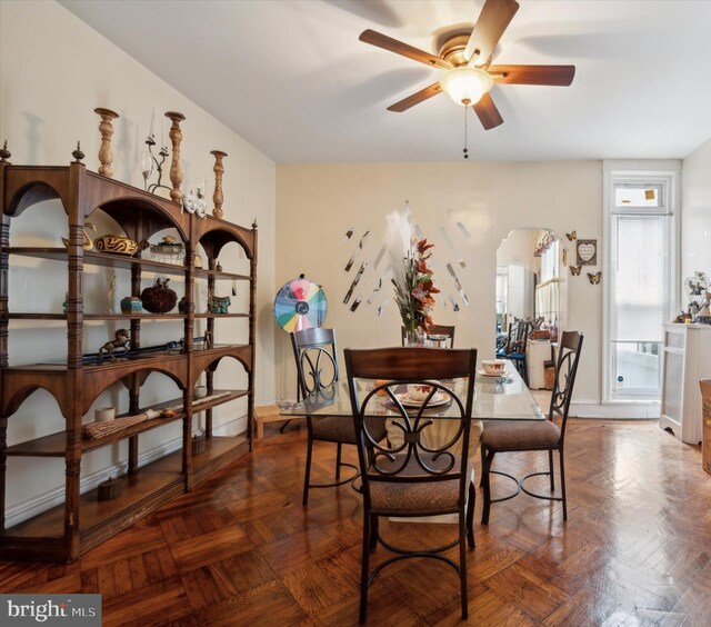 1337 S 54th St, Philadelphia, PA 19143 - dining space featuring arched walkways and ceiling fan