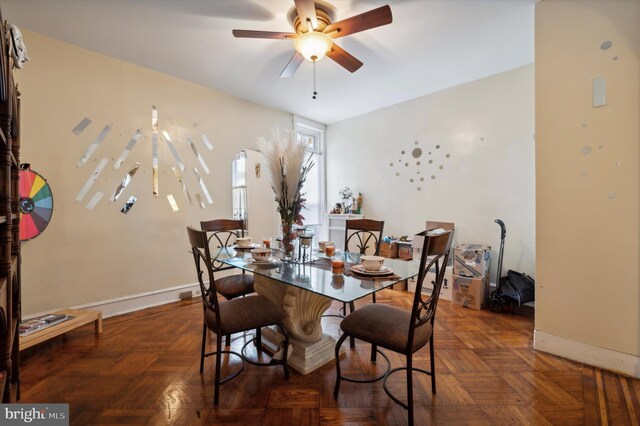 1337 S 54th St, Philadelphia, PA 19143 - dining room featuring ceiling fan and baseboards