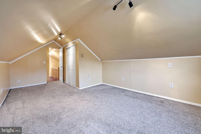 bonus room featuring carpet and vaulted ceiling