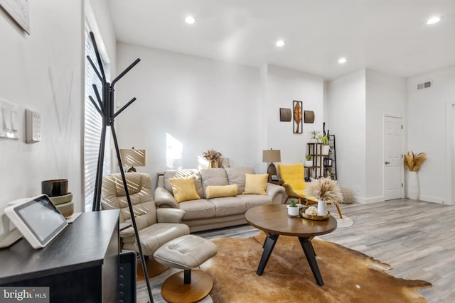 living room with light hardwood / wood-style flooring