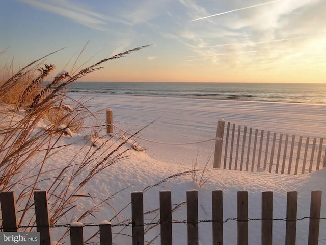 view of water feature featuring a view of the beach