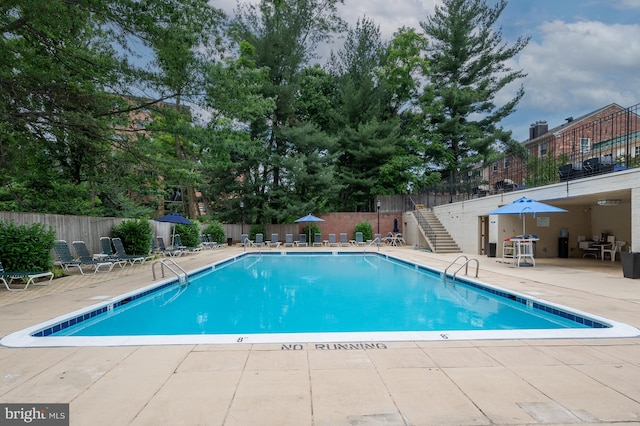 view of swimming pool with a patio