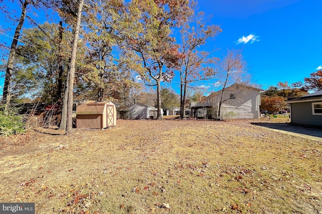 view of yard featuring a storage unit