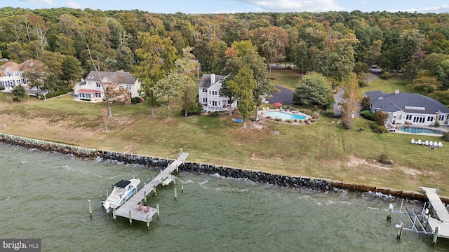 bird's eye view featuring a water view