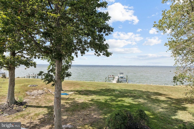 property view of water with a dock