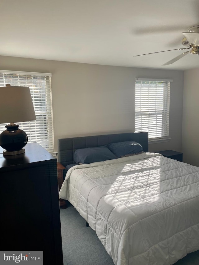 bedroom featuring carpet flooring and ceiling fan