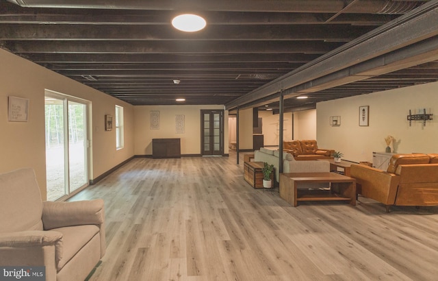 basement featuring wood-type flooring