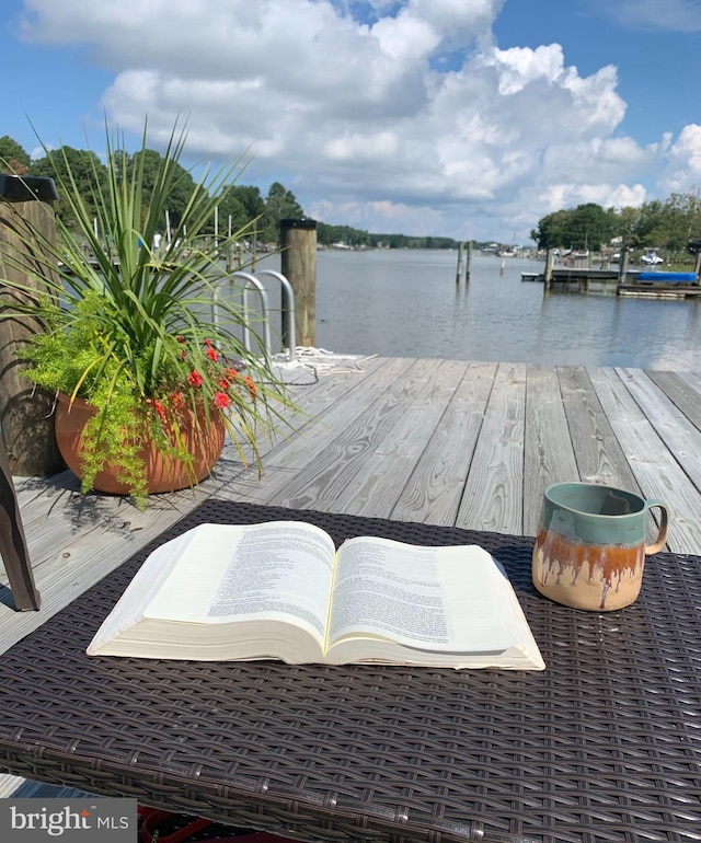 view of dock featuring a water view