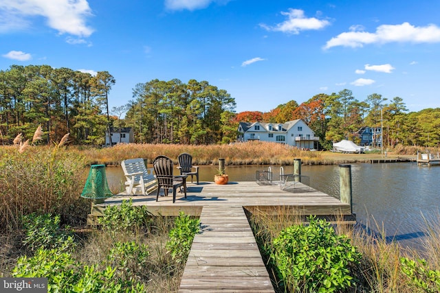 view of dock with a water view