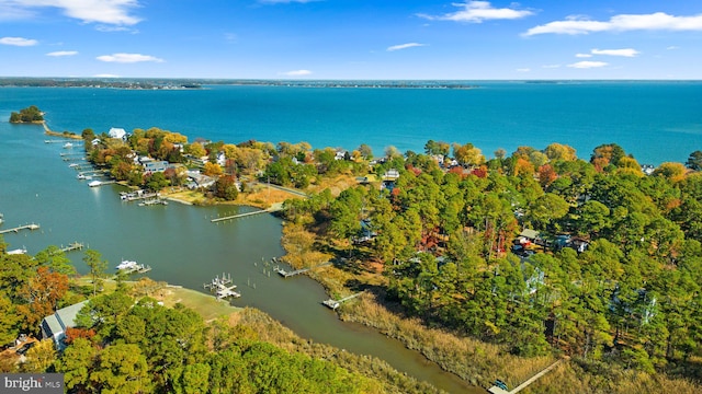 bird's eye view featuring a water view