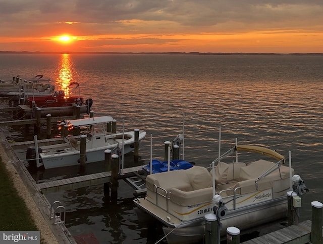 view of dock featuring a water view