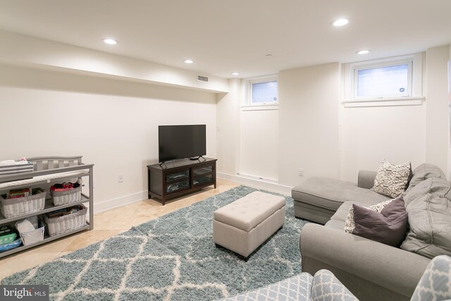 1508 Pine St Unit A, Philadelphia, PA 19102 - tiled living room featuring recessed lighting, baseboards, and visible vents