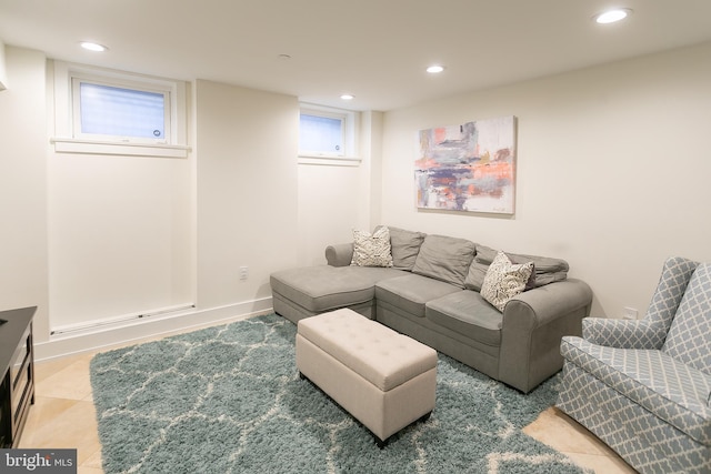 living room featuring light tile patterned floors