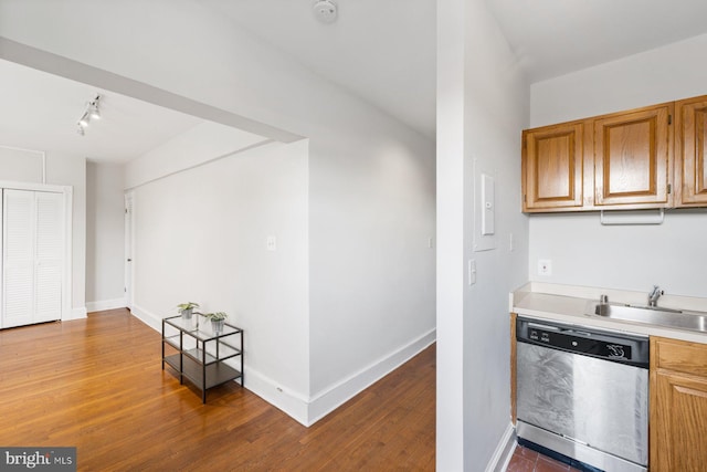 kitchen featuring dishwasher, hardwood / wood-style floors, and sink