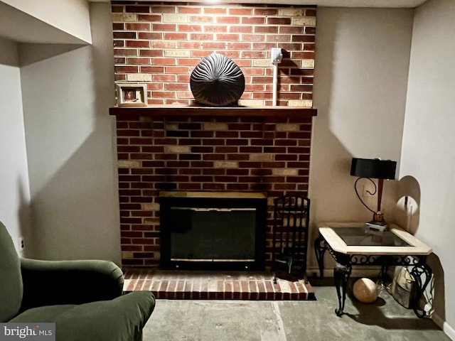 interior space featuring a brick fireplace