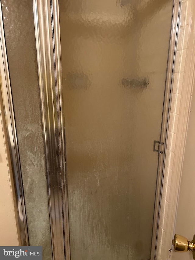 interior details featuring a shower with door