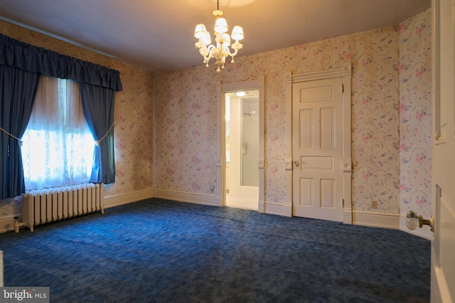 130 E Linn St, Bellefonte, PA 16823 - carpeted spare room featuring a chandelier, wallpapered walls, radiator heating unit, and baseboards
