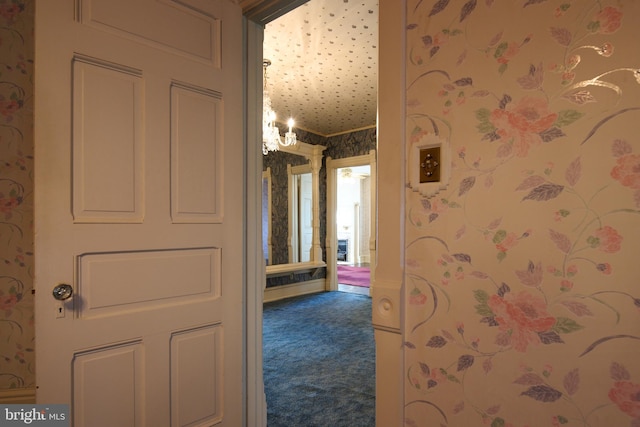 130 E Linn St, Bellefonte, PA 16823 - hall with dark colored carpet and wallpapered walls