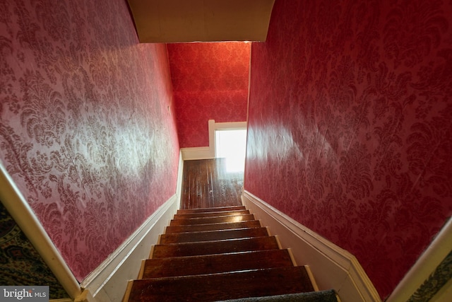 stairway featuring hardwood / wood-style floors