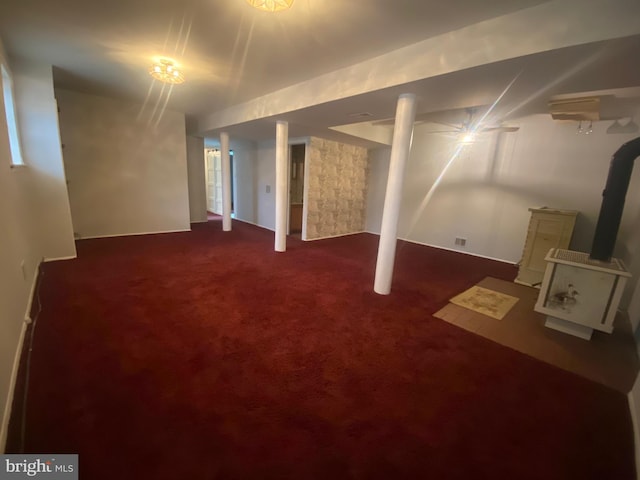 basement featuring carpet flooring