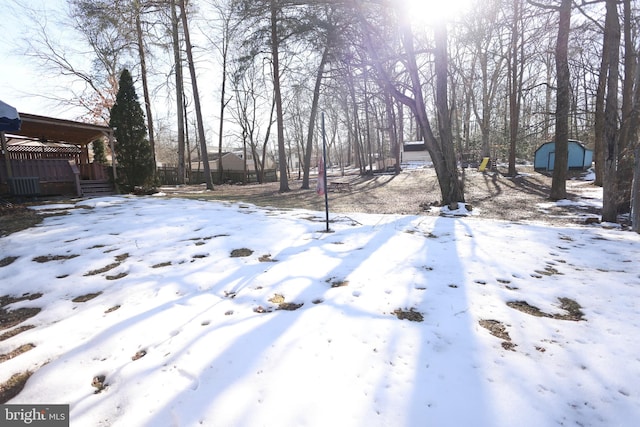 view of yard covered in snow