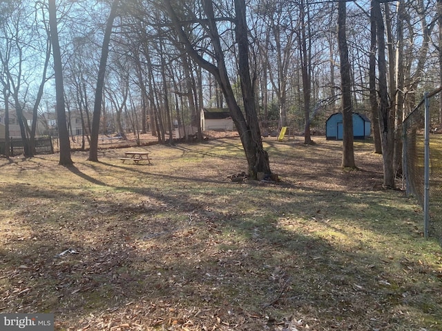 view of yard with a shed