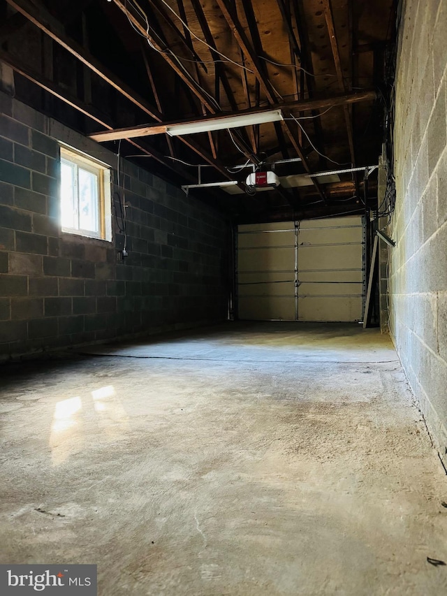 garage with a garage door opener