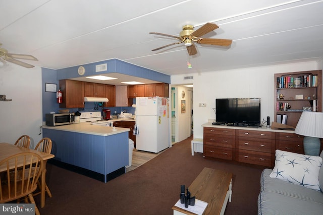 living room featuring dark hardwood / wood-style flooring and ceiling fan