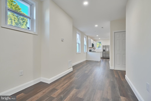 interior space with dark hardwood / wood-style floors, a healthy amount of sunlight, and sink