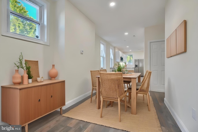 dining space featuring wood-type flooring