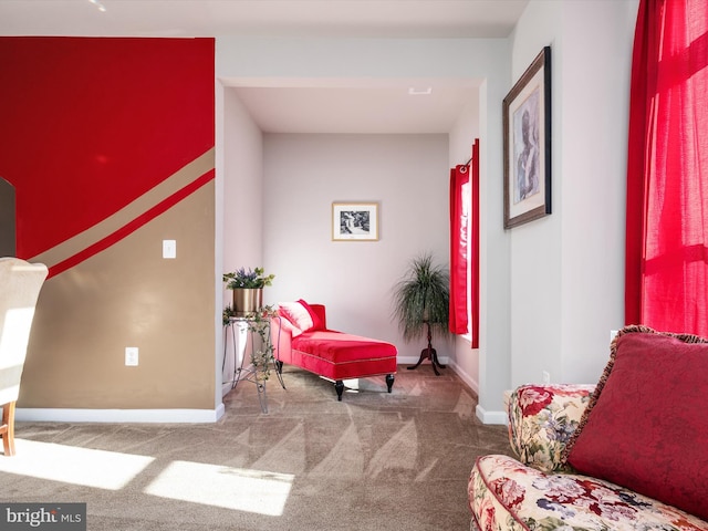 living area with carpet floors