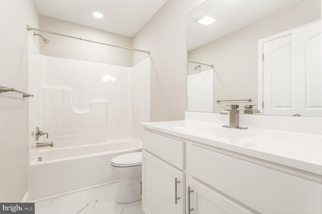 full bathroom with vanity, shower / bathing tub combination, and toilet