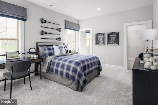 carpeted bedroom with a closet and a spacious closet