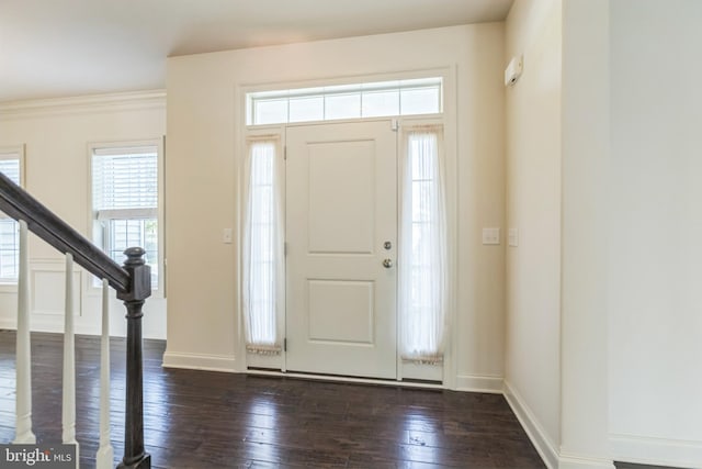 foyer featuring dark wood-type flooring and a healthy amount of sunlight