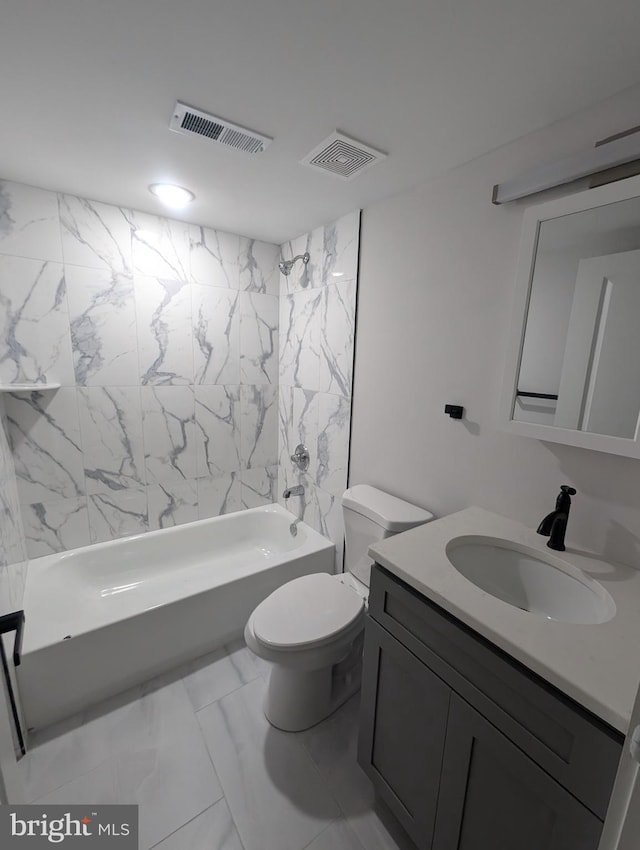 full bathroom featuring toilet, vanity, and washtub / shower combination