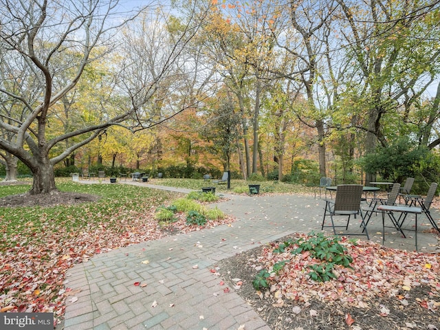 view of property's community with a patio