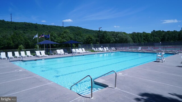 view of swimming pool with a patio area