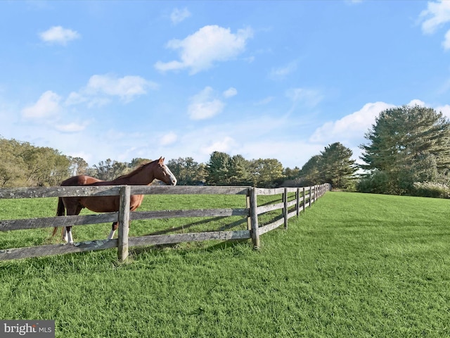 view of yard with a rural view and fence