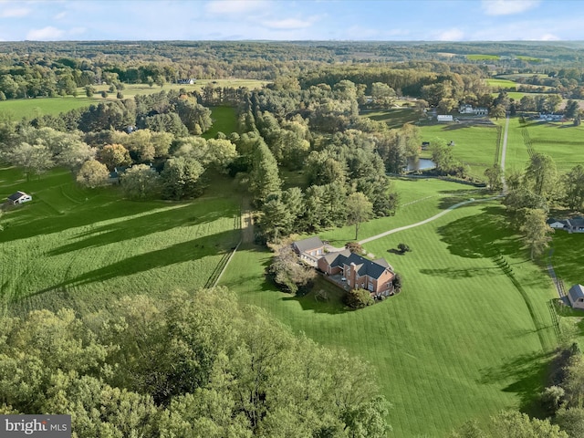 birds eye view of property featuring a rural view