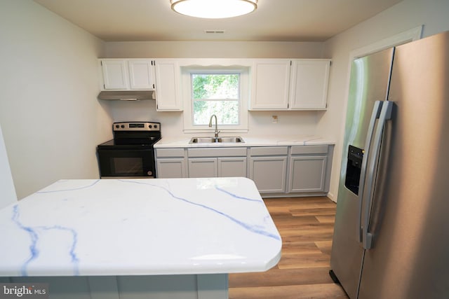 kitchen with white cabinets, sink, and appliances with stainless steel finishes